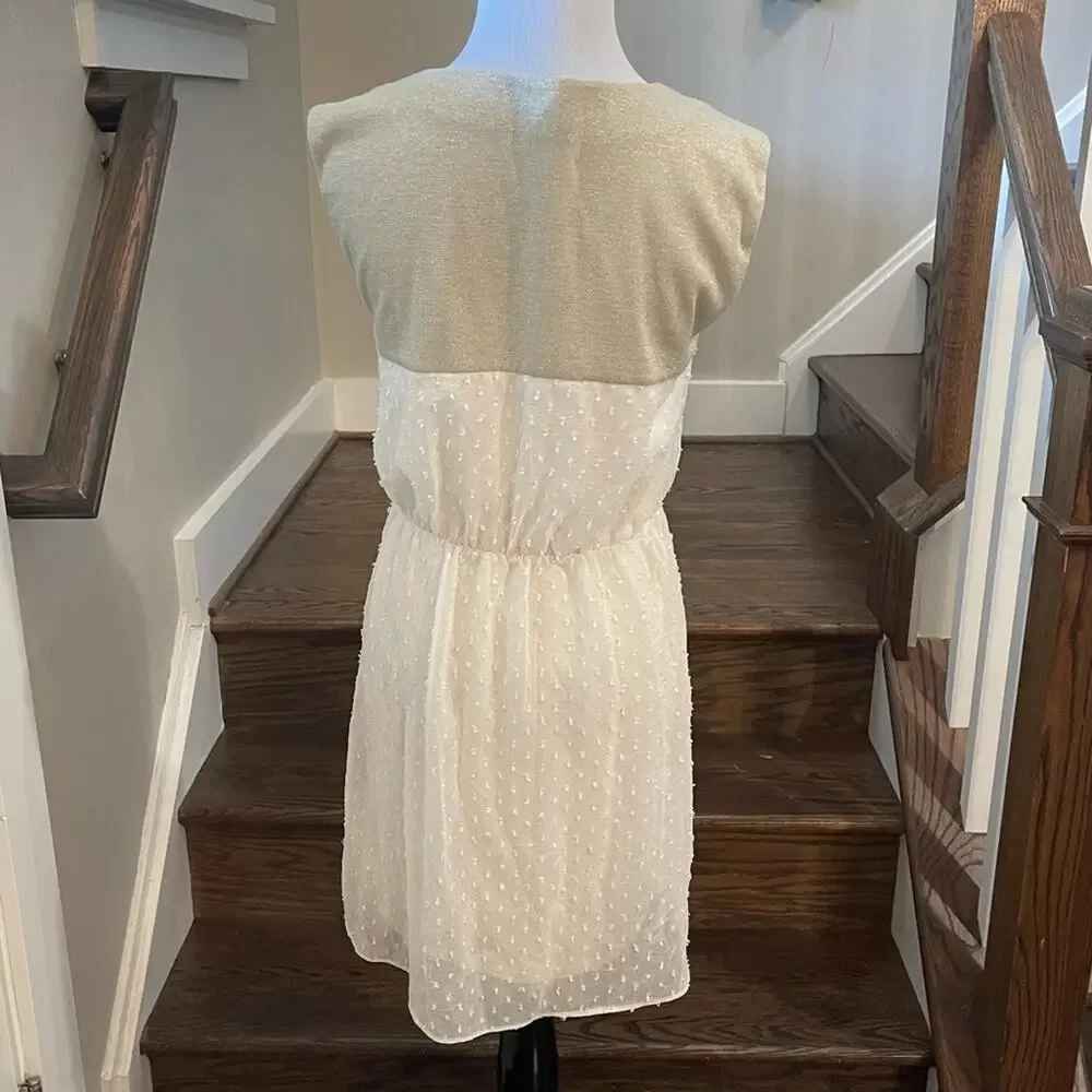 Needle & Thread Ivory Swiss Dot Shimmer Sleeveless Fit & Flare Dress Medium